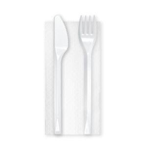 KIT FORCHETTA + COLTELLO + TOVAGLIOLO (CONF.100 PZ)